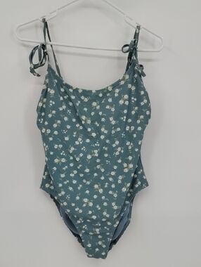 Shade & Shore Dusty Teal Floral One-Piece Swimsuit Medium 8-10
